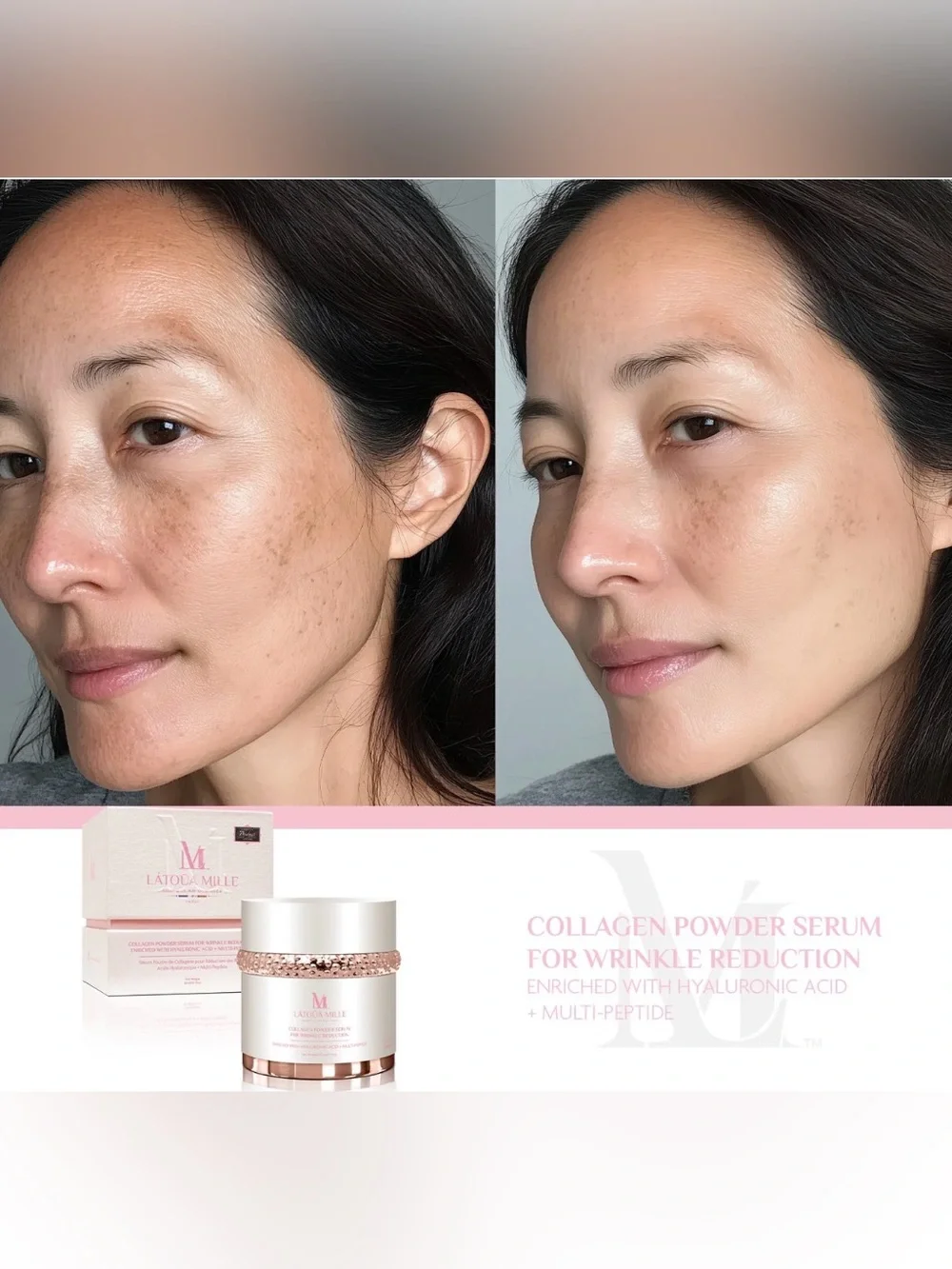 Latoua Mille Collagen Powder Serum for Wrinkle Reduction Hyaluronic Acid+Peptide